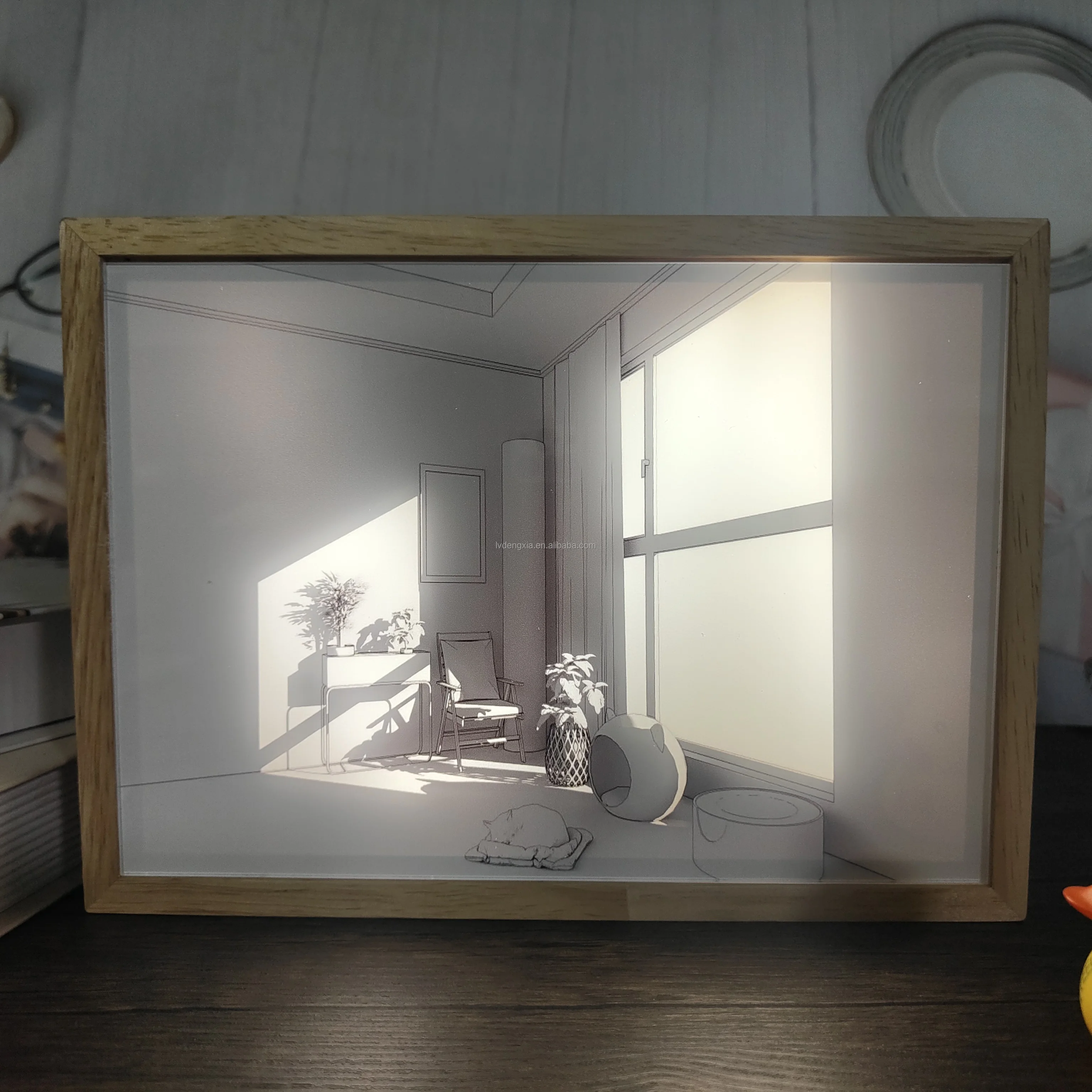 3D Home Decor Wooden Photo Frame Picture Led Night Light Paintings and Wall Arts Night Lamp