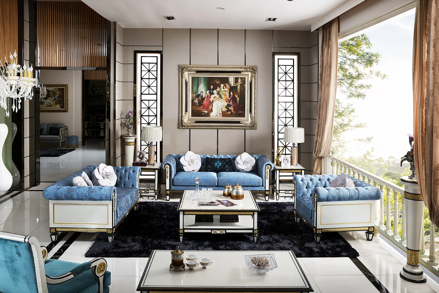 Orthopedic Luxury Foldable Big Fluffy Sofa Dog Royal Blue High End Luxurious Cushion Case Interior Italy Single Set