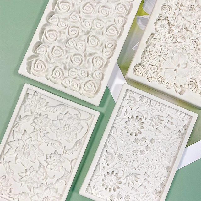 3D Full Flower Cake Silicone Embossing Mat Fondant Impression Textured Lace Mat Cake Border Flower Resin Clay Gumpaste Molds