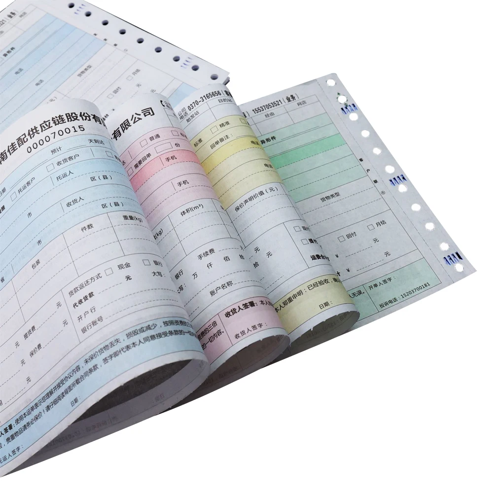 Custom continu form airway bill courier invoice receipt registration book ncr computer carbonless paper for dot matrix printer