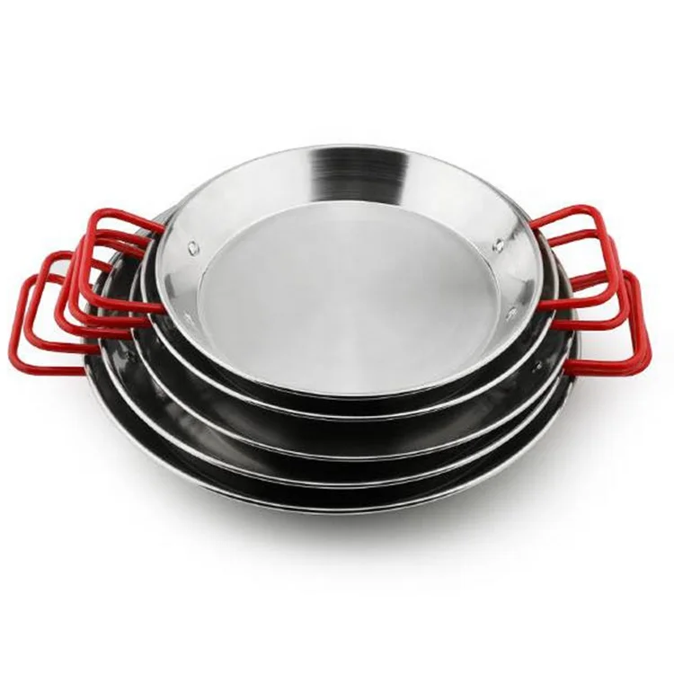 Silver red handle double ears non-magnetic thickened Spanish stainless steel seafood pan