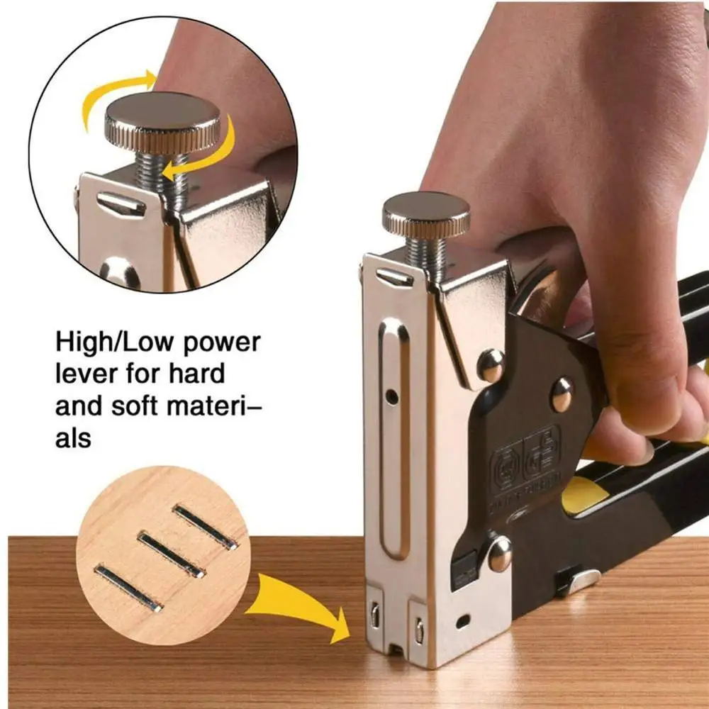 Hand Steel Brad Nail Gun, Stapler,Adjust The Firing Force with Free 200pcs Door-nails,200pcs U-nails,200pcsT-nails