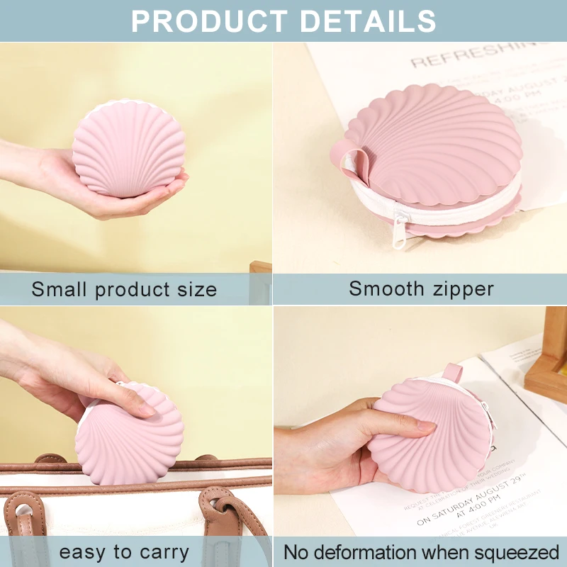Custom Silicone Bag Shell Shape Coin Purse Wallet Women Change Purse With Zipper Cute Small Coin Pouch Mini Makeup Bag