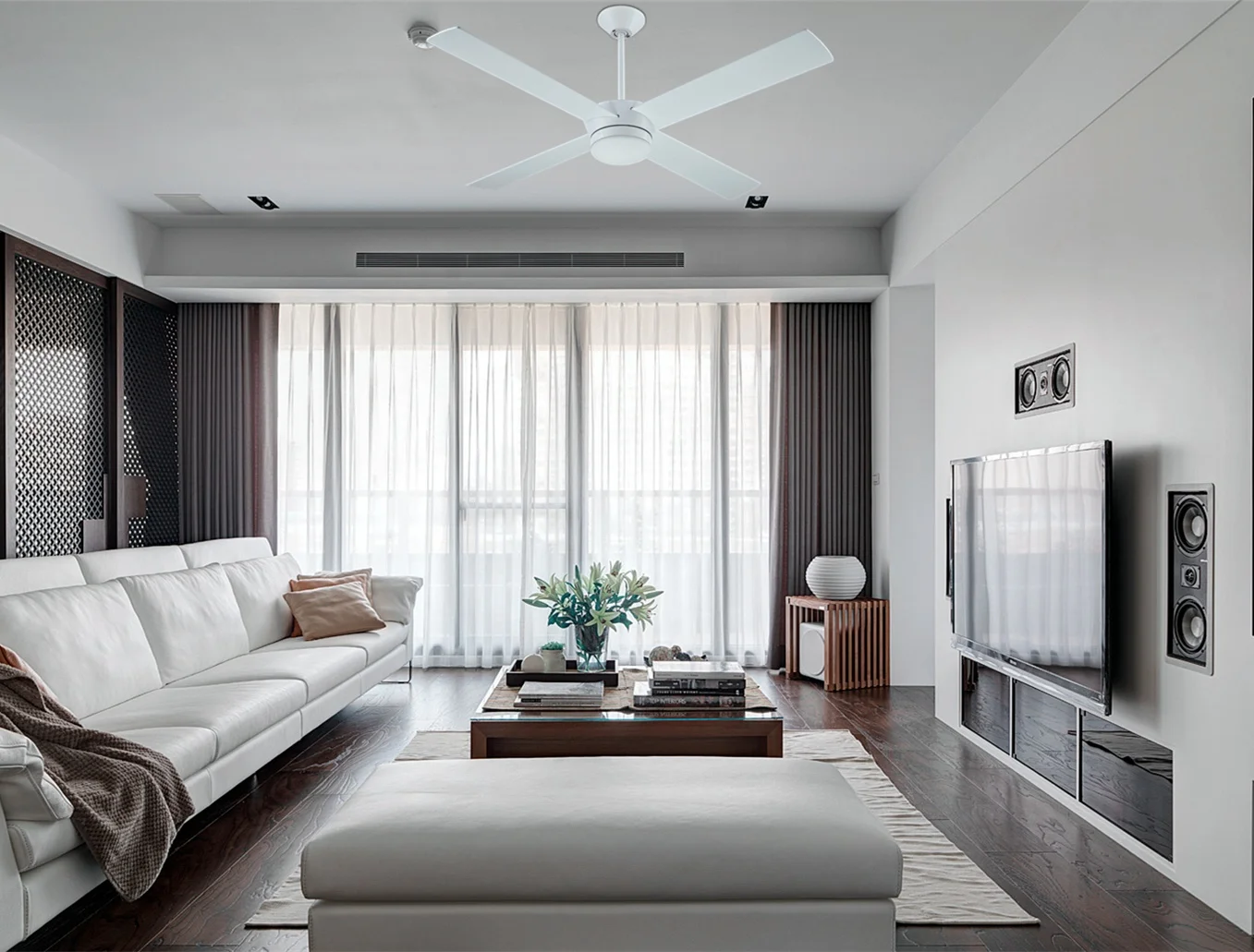 52 inch Modern Air Cooling Fan Simple DC Motor White LED Ceiling Fan Light, 4 Plywood Blades, include Remote Control