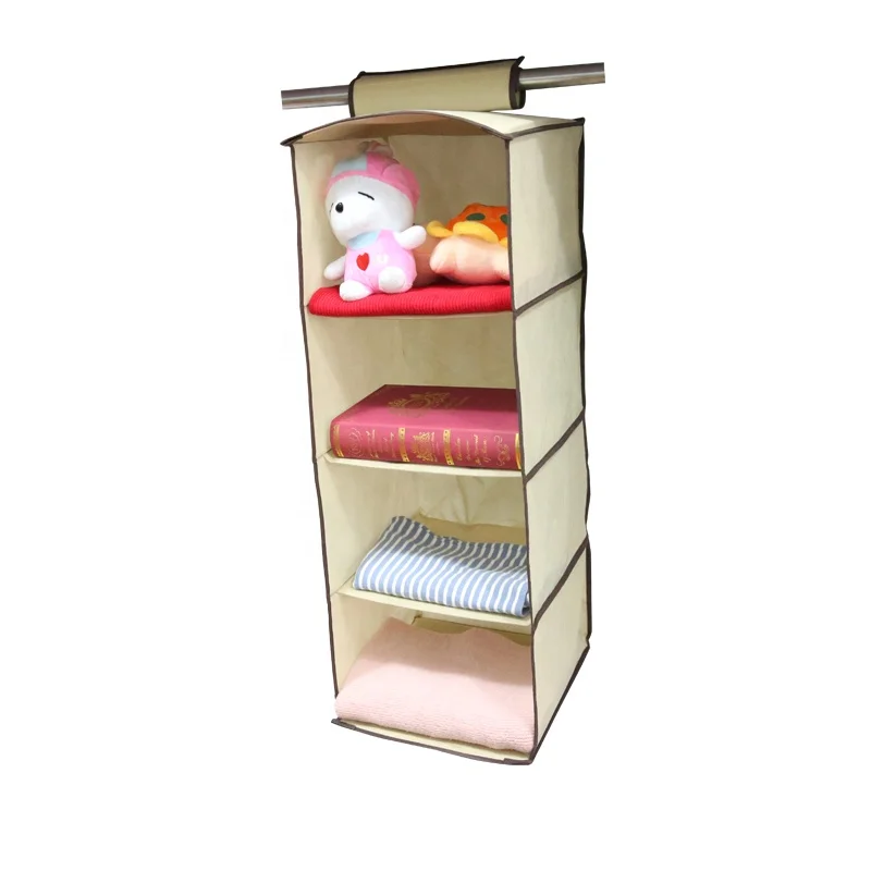 4-Shelf Hanging Clothes Storage Box Collapsible Accessory Shelves Hanging Closet Organizer