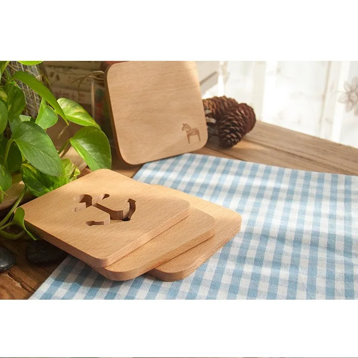 Custom Beech Wood Lid square Round Wooden Coffee Bamboo Tea coaster