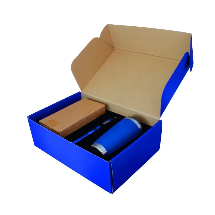 Custom Print Clamshell Roof top Blue Corrugated Cardboard Paper Packaging shipping box