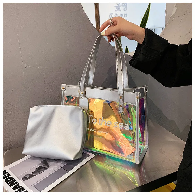 2024 Prevalent Holiday Party Club Ladies Handbag Gift Fashion Big Capacity Tote bag PVC Laser Transparent Colour Casual Handbag