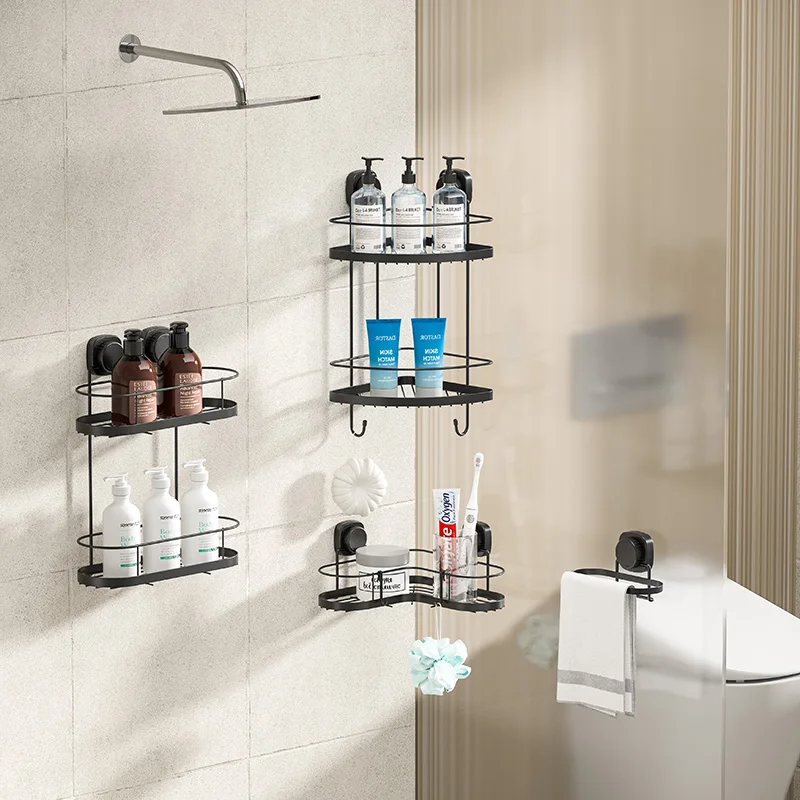 WIREKING Suction Stable Metal Corner Shower Caddy Hanging Soap Dish Bearing 10kg Bathroom Storage Shelf Towel Holder