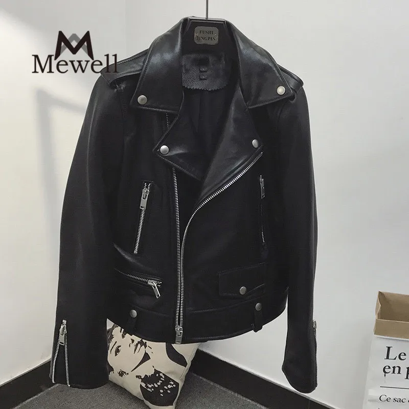 Пальто в стиле звезд мягкая черная мотоциклетная куртка из натуральной кожи с молнией