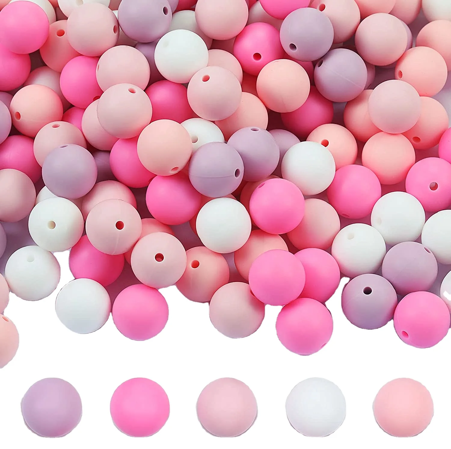 Promise Babe Round Silicone Beads Mix Color Silicone Teething Beads 15mm  DIY Supplies BPA Free