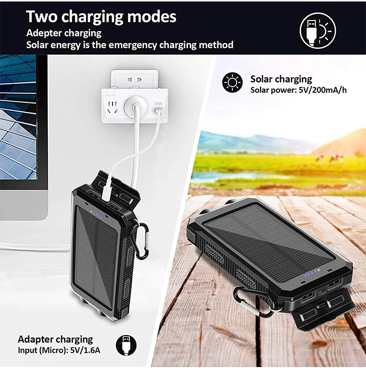 Изготовленный На Заказ наружный 20000mah Водонепроницаемый Солнечный внешний аккумулятор портативный мобильный телефон солнечные зарядные устройства Внешний кемпинг солнечное зарядное устройство для