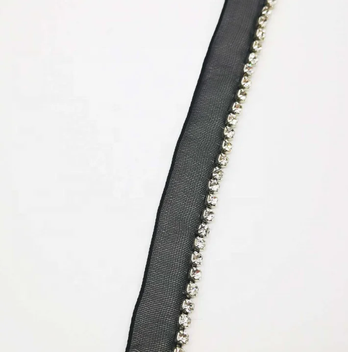 1 Row Rhinestone White Black Lace Trim Sew on Glass Crystal Chain Ribbon for Garment Shoes Bags Decoration