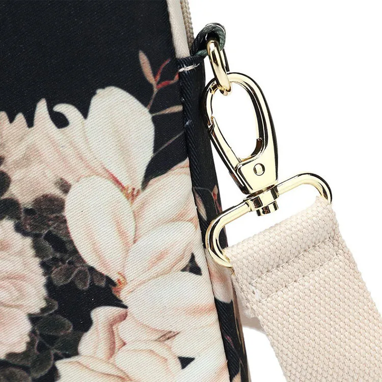 Business Diagonal Black Peony Patten Waterproof Portable Compatible Vertical Case Briefcase Shoulder Computer Laptop Sleeve Bag