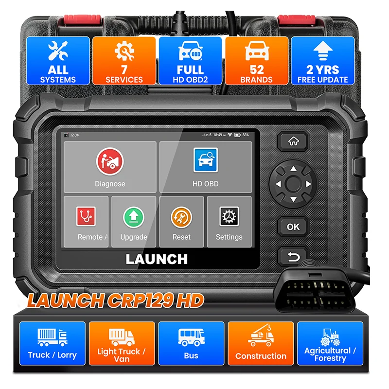 LAUNCH CRP129 HD Full System OBD2 Scanner Heavy Duty Truck Scan Tool 24V Diesel Vehicle ECU Coding Machine