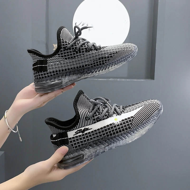 Летняя вязаная спортивная обувь с верхом, женские модные кроссовки, повседневная обувь на подошве радужного цвета