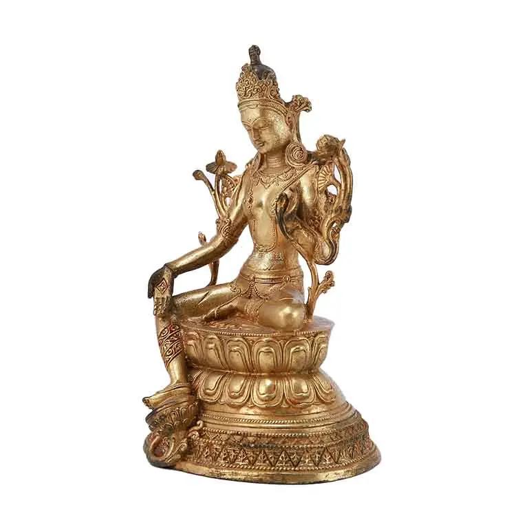 Tibetan Buddhist Gold Gilt Handmade Cast Bronze Buddha Statue Life Size Buddhism Copper Buddha Sculpture