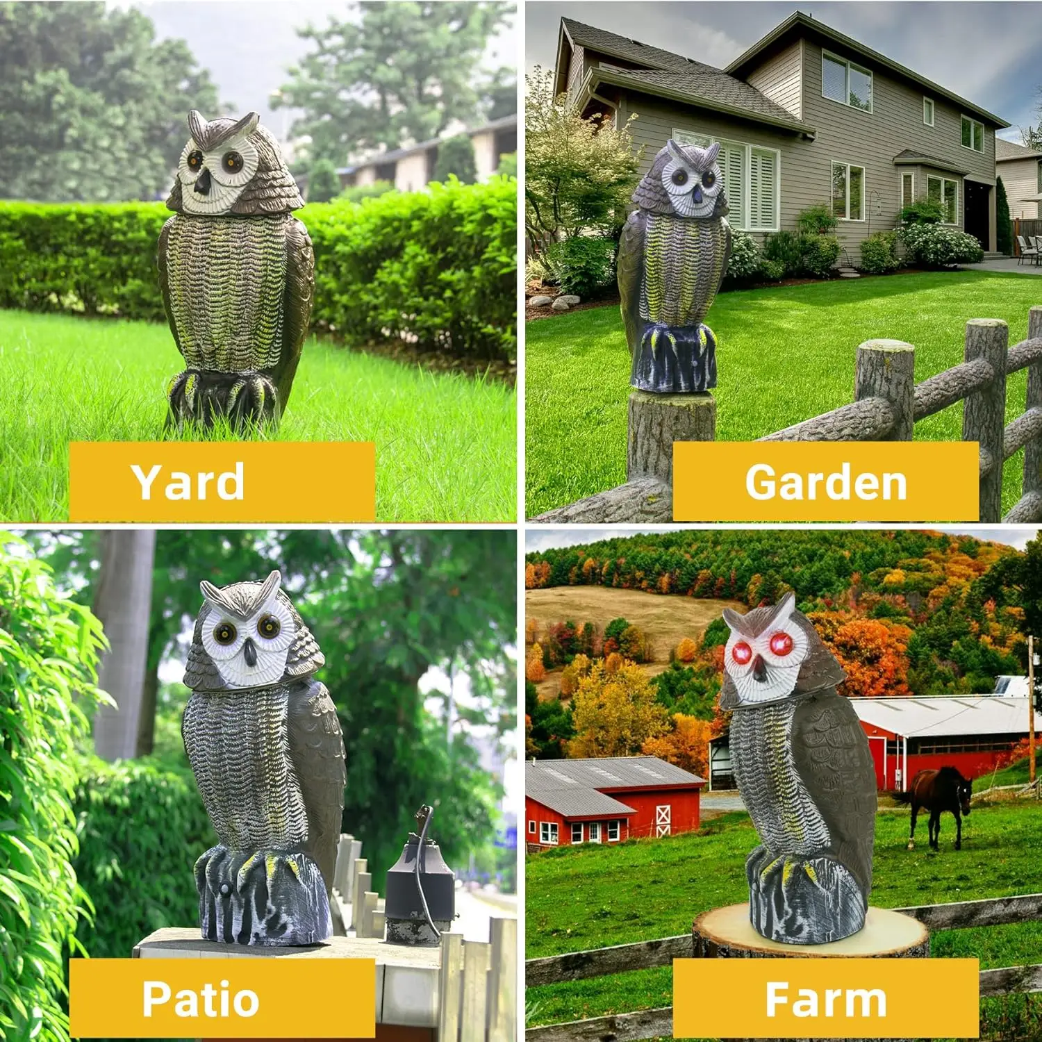 Realistic Sound And Rotating Head Solar Bird Repellent Owl Decoy To Bird Deterrent Devices Outdoor With Flashing Eyes