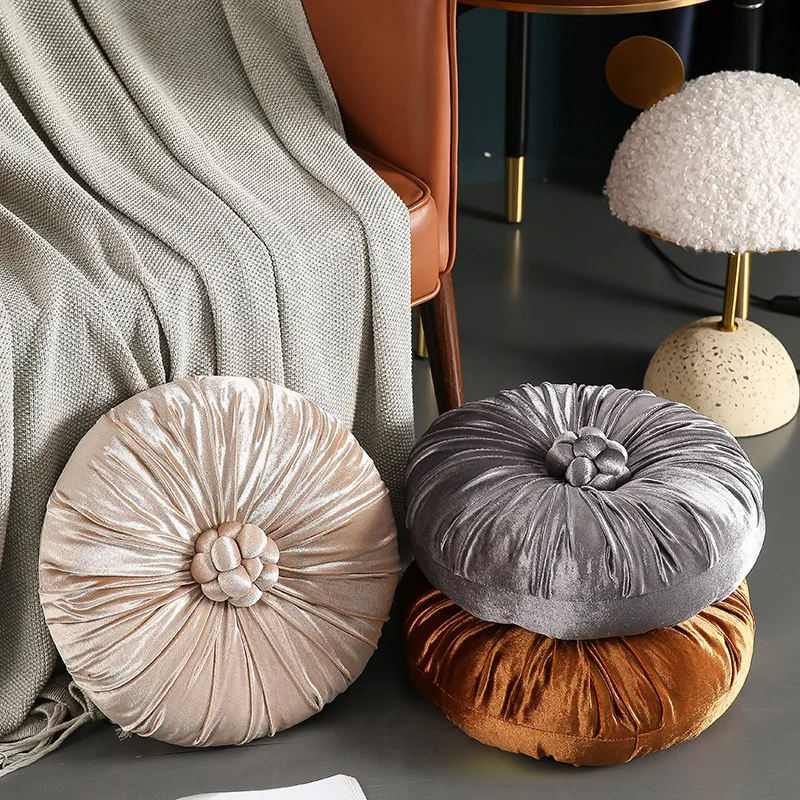 Modern Round Floor Pillow Handmade Pleats Round Pillow Cushion for Couch Velvet Decorative Throw Pillow for Sofa Bed Living Room