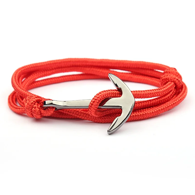 2024 factory price cheap jewelry fashion navy rope charm custom Black anchor bracelets men charm chain leather bracelet