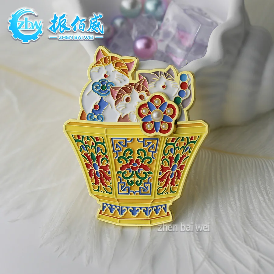 Metal refrigerator magnet sticker custom gold plated soft enamel New Year cat strong magnet refrigerator sticker custom