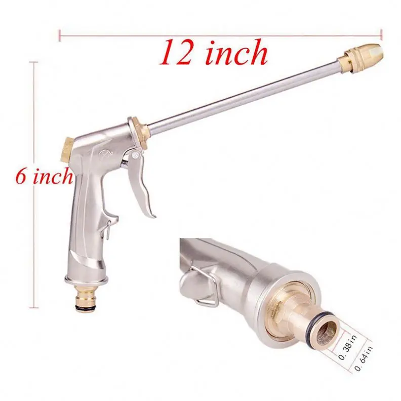 Metal Water Gun High Pressure Hand Spray Gun with Brass Connector Adjustable Pattern for Garden, Car Washing