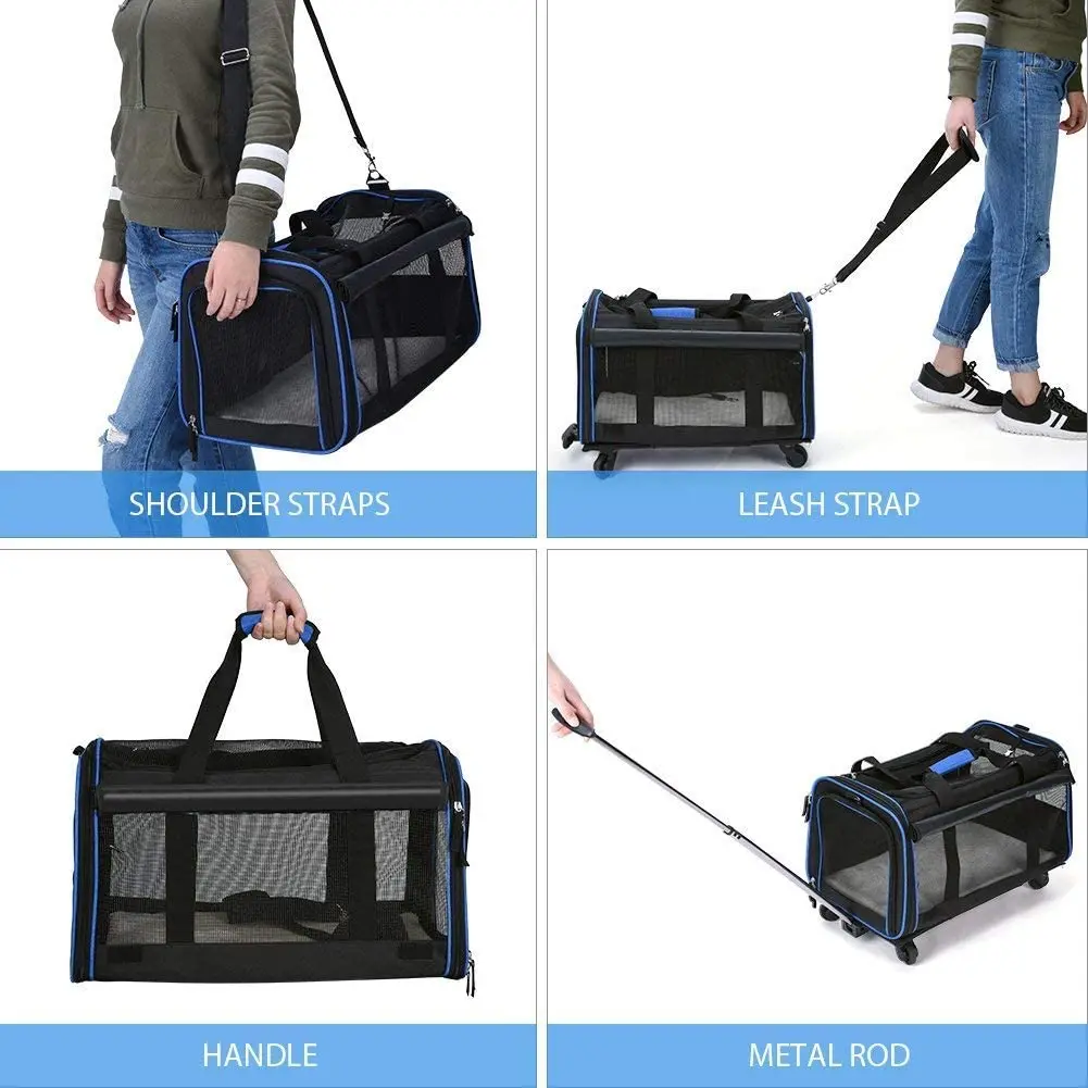 Factory Price Pet Wheels Rolling Carrier Removable Wheeled Travel Carrier For Pets Up