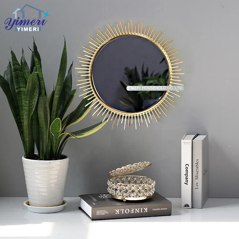 simple design modern hotel living room round gold metal art decorative wall mirror