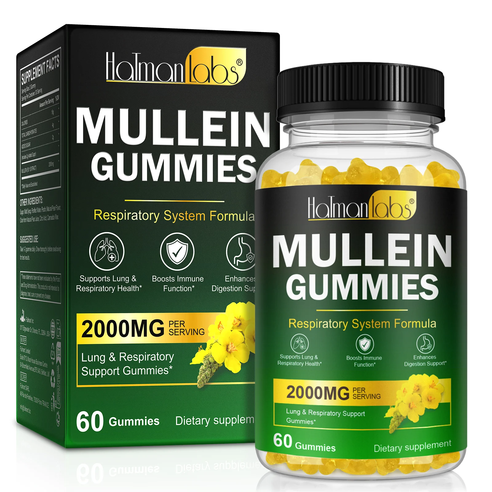 Hatmanlabs 60 gummies палочка для поддержки дыхания легких экстракт листьев Коровяка мармелай
