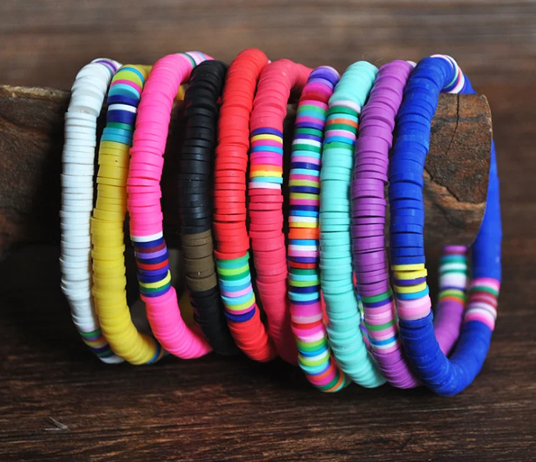 Набор браслетов Heishi Радужный виниловый браслет для серферов растягивающийся Летний Пляжный