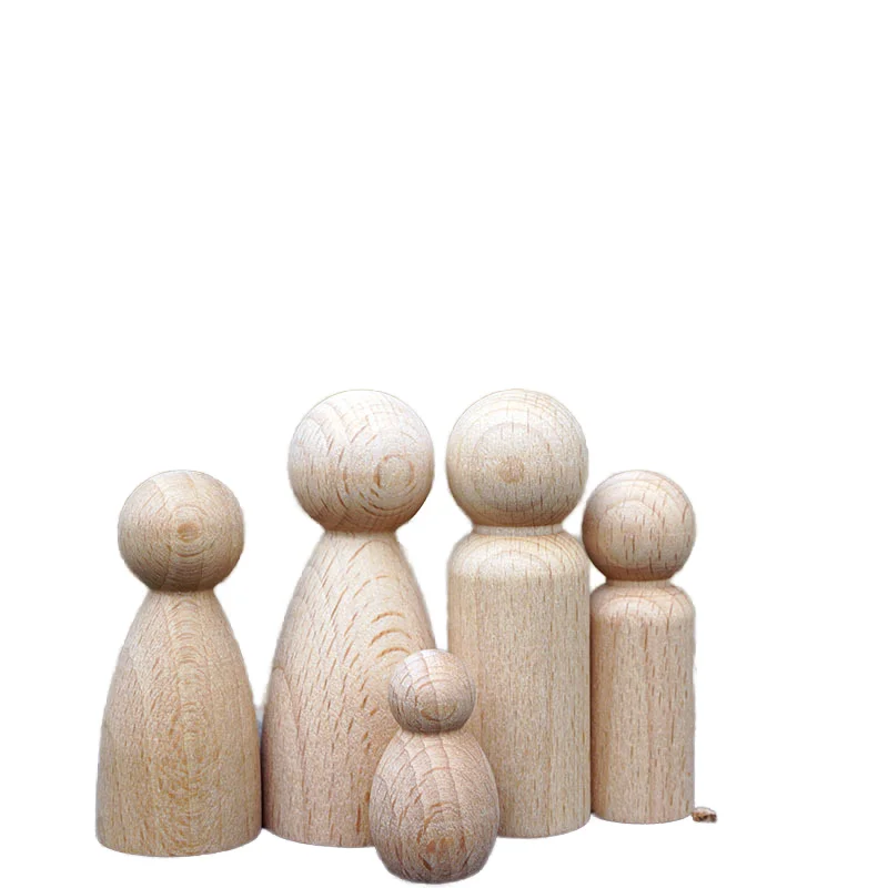 Montessori Pretend Play Wooden Peg Dolls for Kids DIY Wood Cake Toppers round Plain Blank Pegs for Toys and Toys