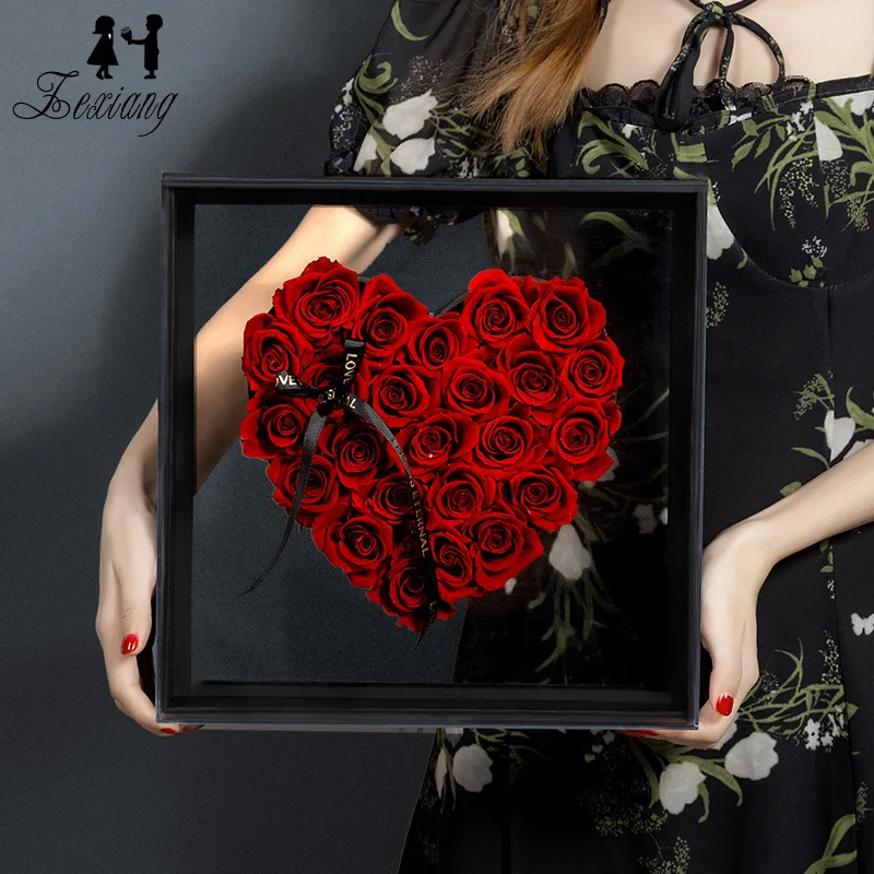 Zexiang Hot Sale Clear Acrylic Box Heart Shaped Luxury Flower Boxes For Rose
