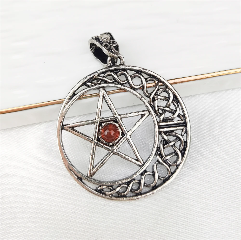 Manufacturer Retro Jewelry Antique Silver Moon Star Charms Amethyst Labradorite Tiger Eye Natural Stone Necklace Pendant for DIY