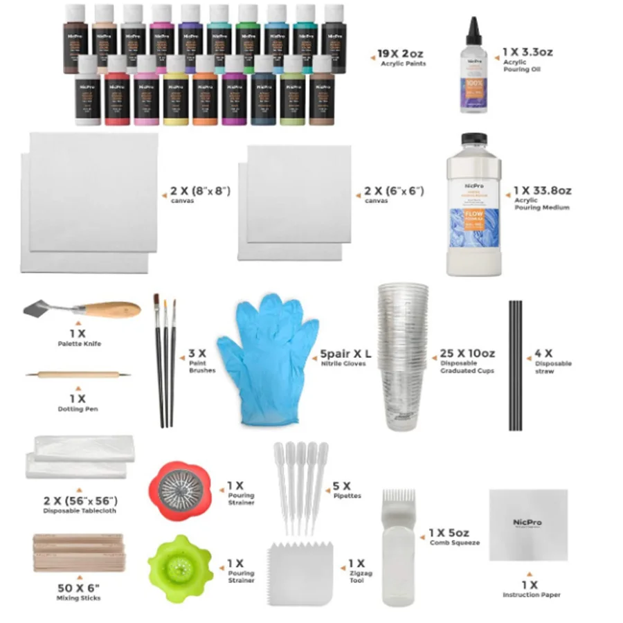Акриловые заливки для рукоделия, 8 основных цветов 8oz набор акриловых красок, средний Starter Kit с заливки масла