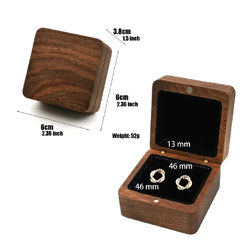1PCS Free Engraving Walnut Wooden Jewelry Box Earring Rings Wedding Ring Organizer Wood Box Luxury Jewelry Gift Packaging Box