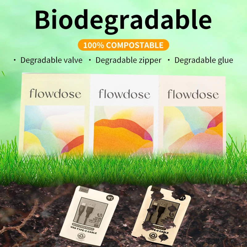 Biodegradable Kraft Paper Pouches with Resealable Zipper Three Side Seal Paper Biodegradable Plastic Mylar Bags for Food Packing