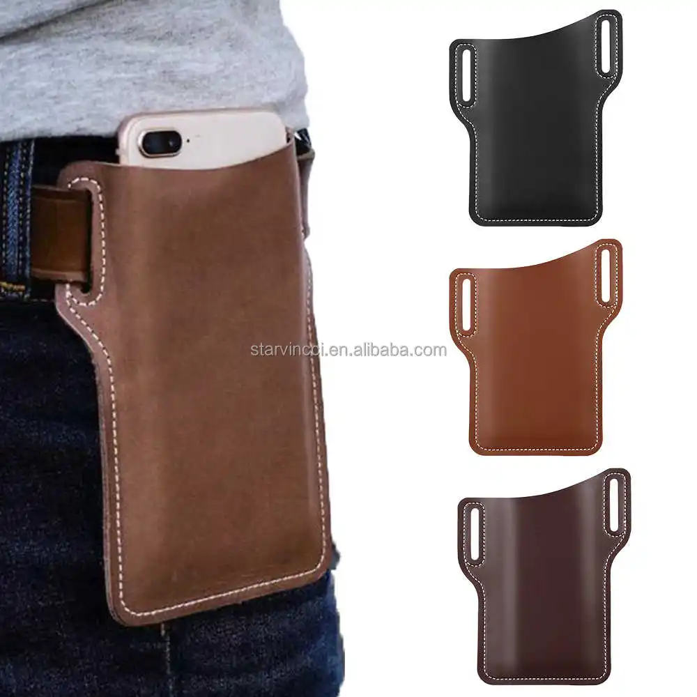 Customized  cowhide phone pouch universal mobile phone bag genuine leather sheath case with Belt Hole