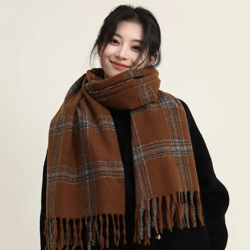 Hot Sale New Christmas Red Plaid Pattern Pashmina Scarves Unisex Wool Feel 180*70CM Scarf With Tassel Women Plaid Cashmere Scarf