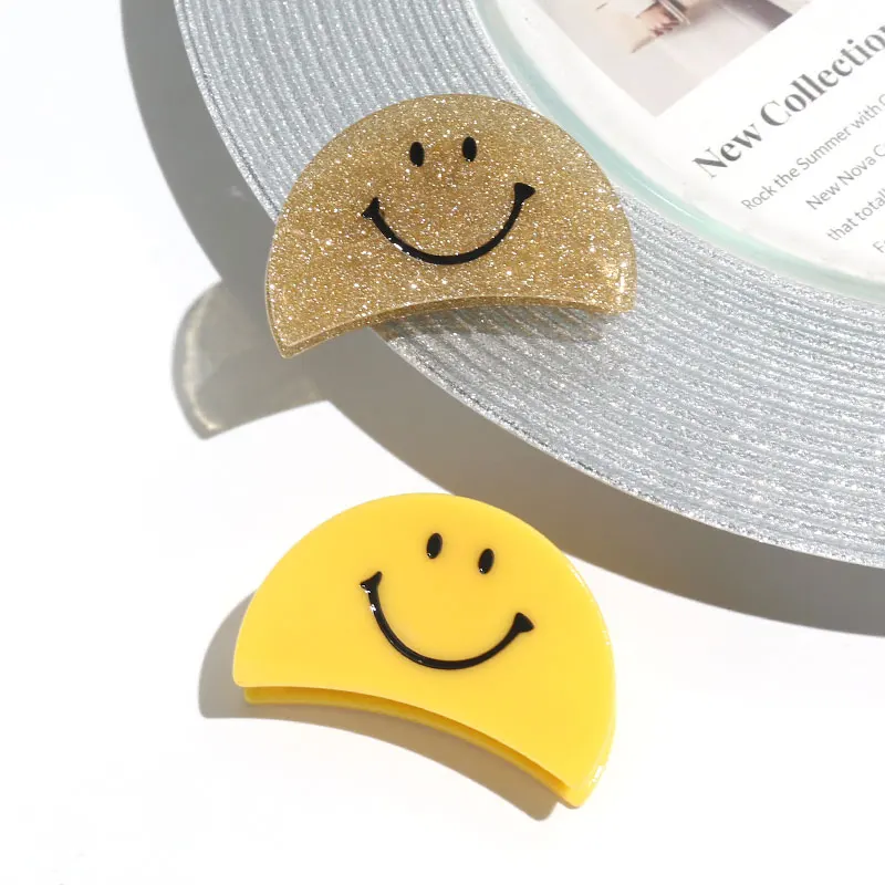 XinMei sweet semicircle hair claw smiley face acrylic acetate hair clips accessories low MOQ girls hair claw clip celluloid