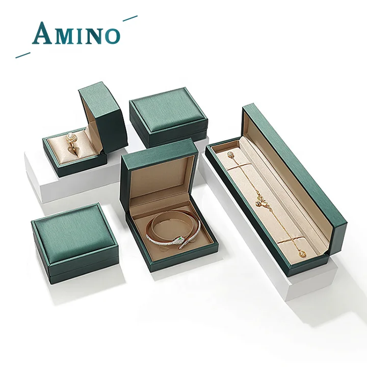 Amino Dark Green color wedding ring jewelry box pu leather necklace bracelet jewelry storage display packaging gift box