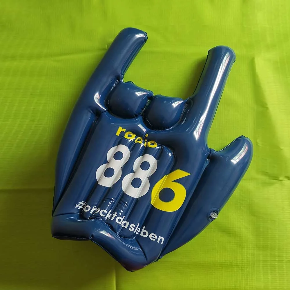 Advertising blue color inflatable fun hand with Logo sports game blow up cheering fingers