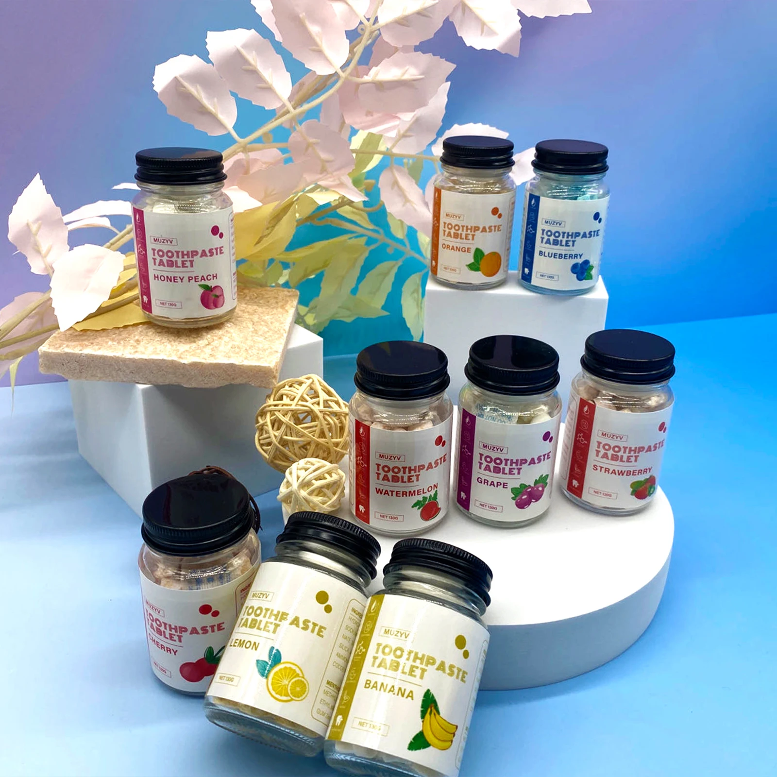 Muzhv Toothpaste Bits with Nano Hydroxyapatite - Eco and Travel-Friendly Whitening Toothpaste Tablets (Mint) 62 Count