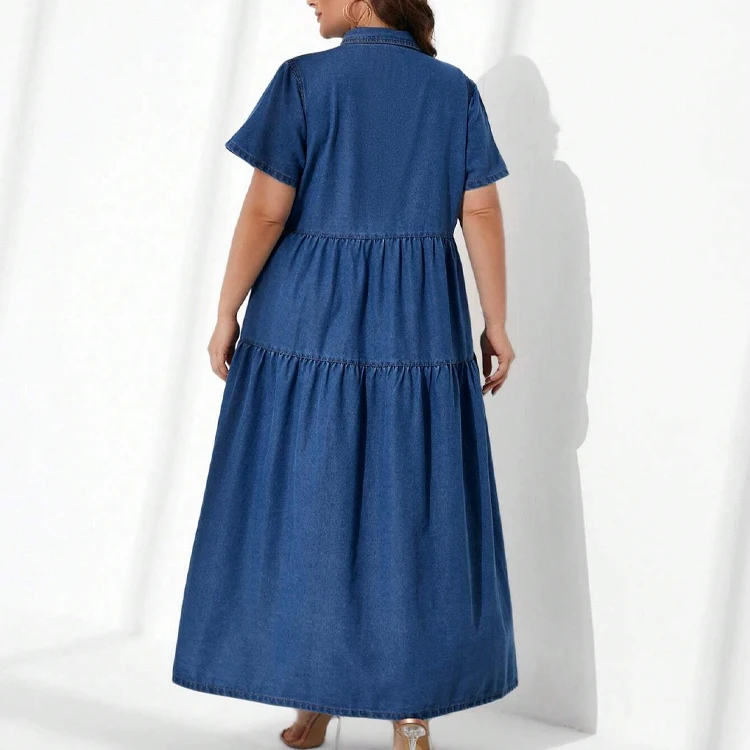 Customized Casual and Formal Maxi Denim Dress for Women Plus Size Single Breasted with Long Sleeves for Summer