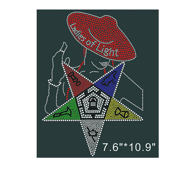 Custom logo Eastern Star OES Rhinestone Iron on Transfer For Ladies T shirt