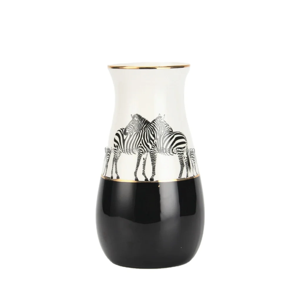 V019 Chinese black white ceramic vase wholesale retro vase zebra porcelain tabletop flower vase home decor