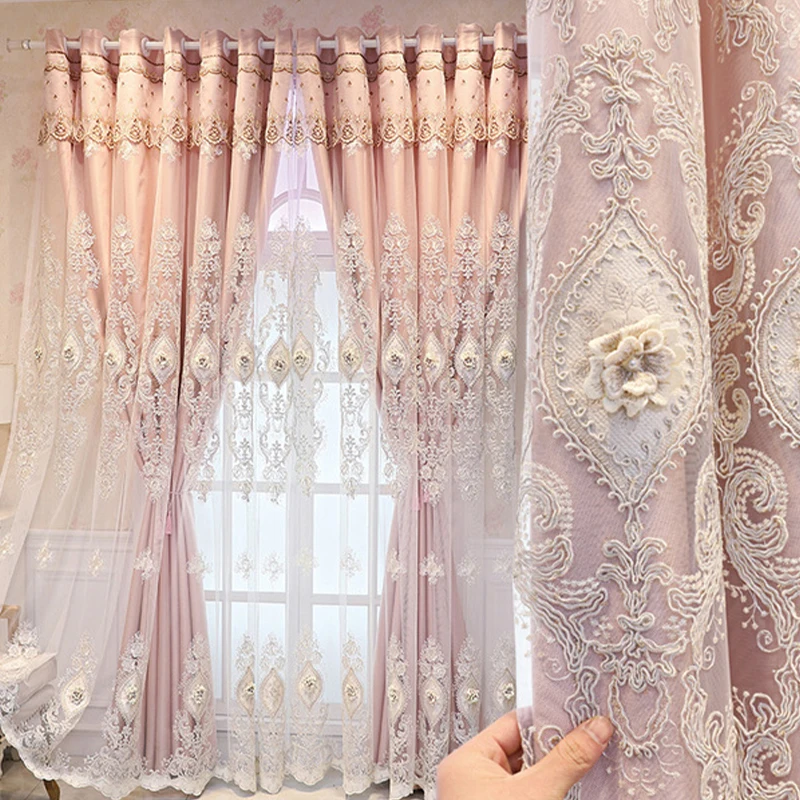 Home textile fabric luxury curtain sets sale Multicolor blackout Double Emboss Embroidered Curtains for room windows