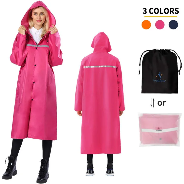Hooded Rain Jacket for Adults Waterproof Reusable Plastic Central Raincoat Vinyl  Rainwear