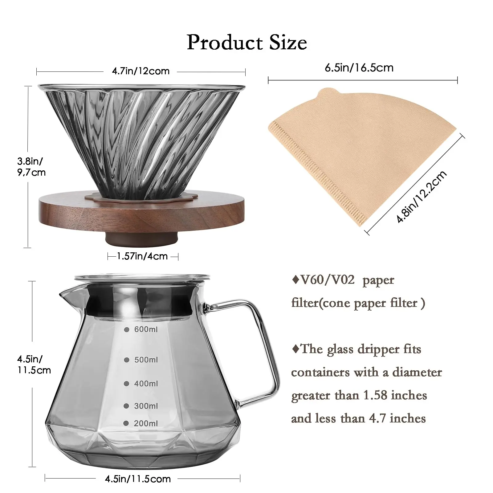 Newest Hot Selling Perfect Hand Drip Coffee Dripper Set Coffee Cups Double Wall Coffee Mugs Clear Glass Transparent Office Cup
