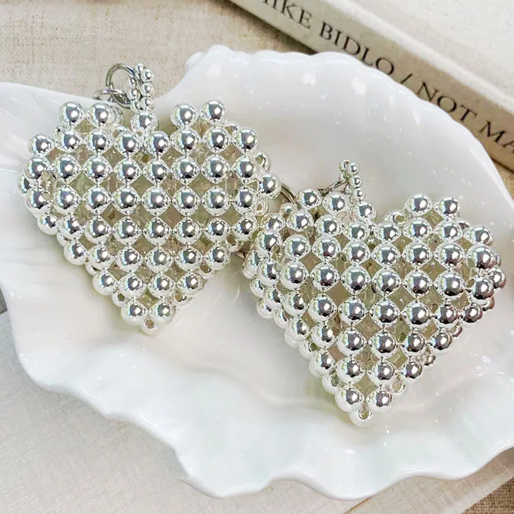 Statement Styole 7cm Silver Beads Braided Heart Charm Pendant Key  Bag Accessory
