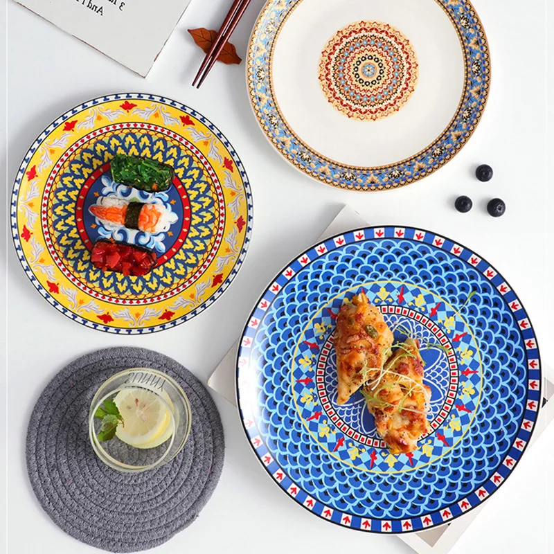 2023 Colorful Dinner Dish Round Plates Porcelain Ceramic Dinnerware Plate